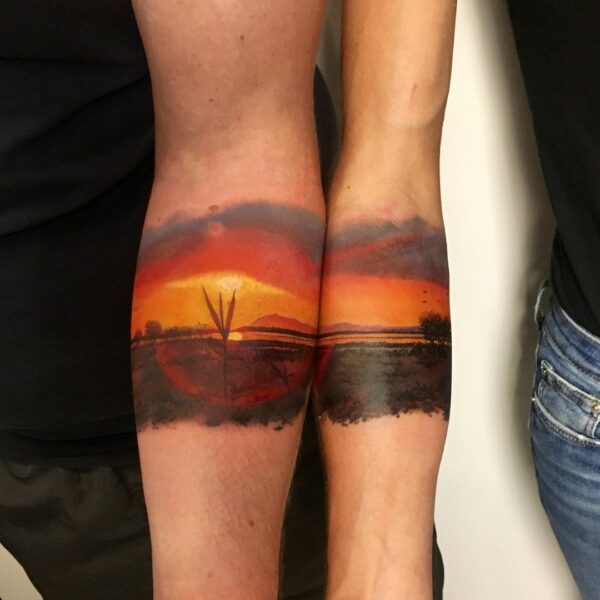 tatouage coucher de soleil